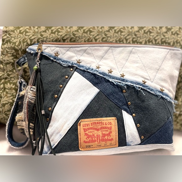 Patchwork Denim Clutch Handbag - from Upcycled denim Jeans - Picture 3 of 14
